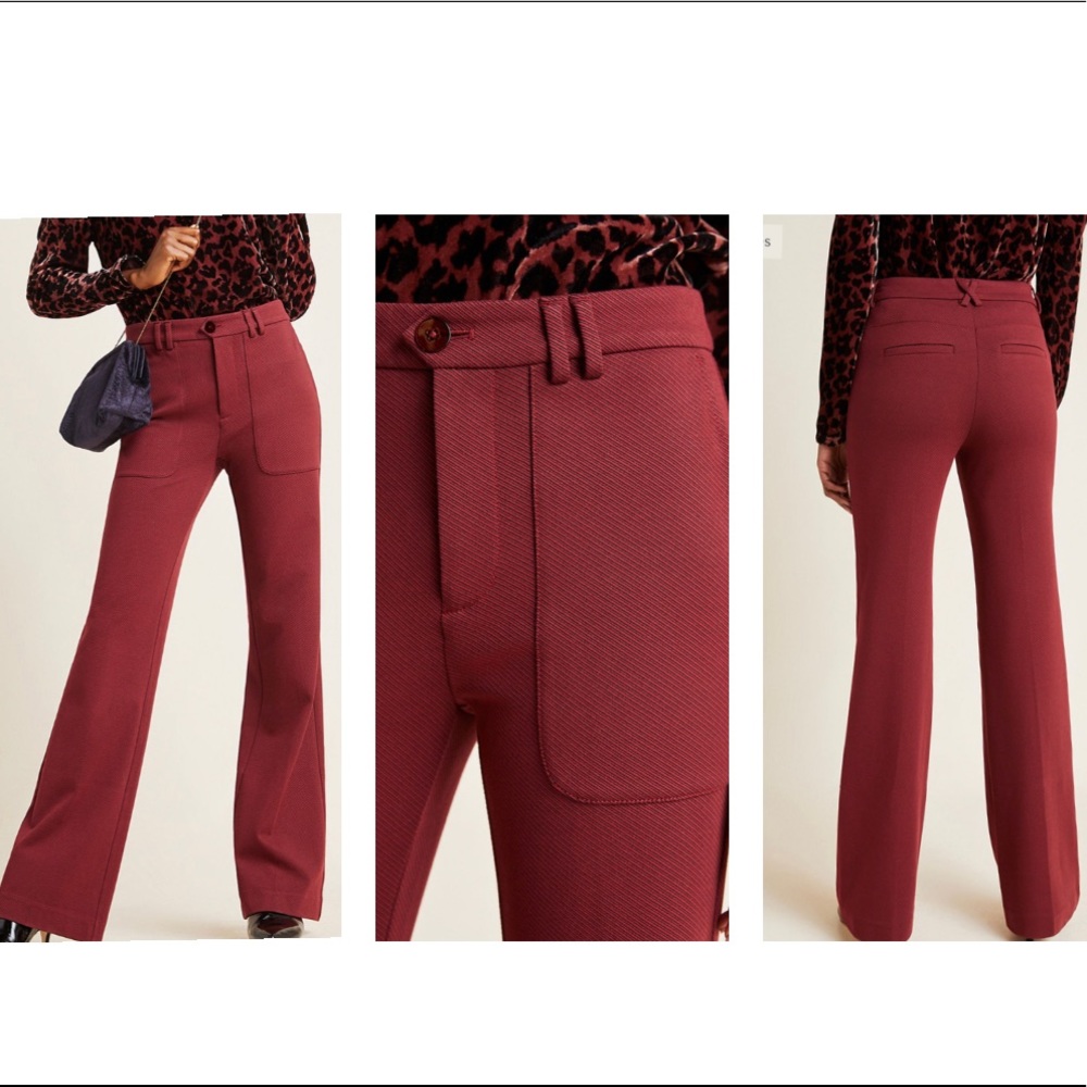 ANTHROPOLOGIE - THE ESSENTIAL TROUSER Slim Flared Fit Burgundy Pants Size 0 NWT